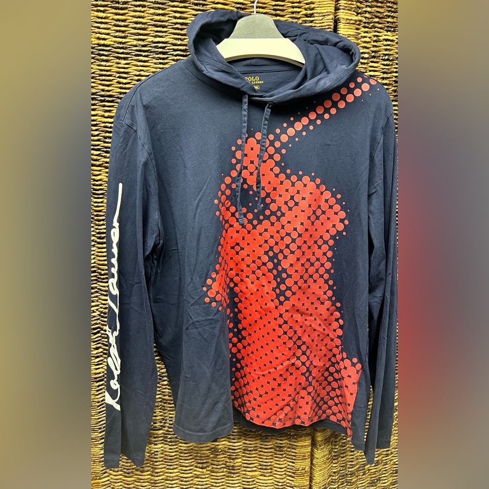 Polo Ralph Lauren Blue and Red Hoodie- Large Dot Pony- Large